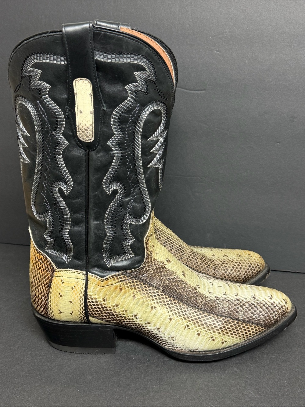 Dan Post Exotic Python Men Size 9.5 D DP 285 Black White Snakeskin Cowboy Boots